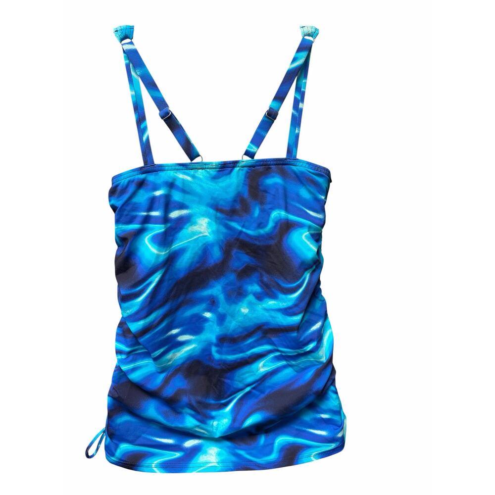 Lands’ End Blue Abstract Tankini Top Size 6 Ruched Swim Top - Picture 4 of 7